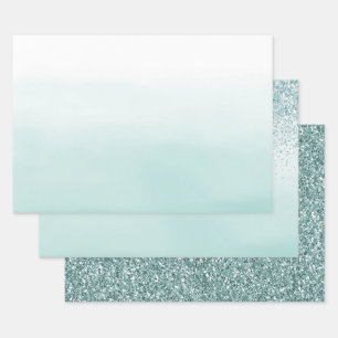Minze Ombre Glitzer Geschenkpapier Set