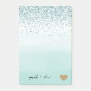 Minze Ombre Glitzer Gold Herz Post-it Klebezettel