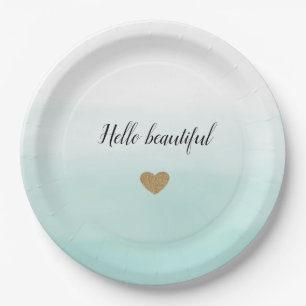 Minze Ombre Gold Glitzer Herz personalisiert Pappteller