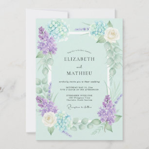 Minze Periwinkle Hortensien Eukalyptus Hochzeit Einladung