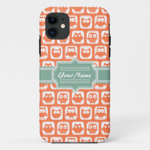 Minze Personalisiert Name Orange Owls Case-Mate iPhone Hülle