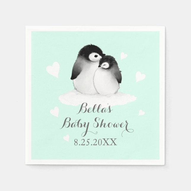 Minze Personalisiert Pinguin Paper Napkins Serviette (Vorderseite)