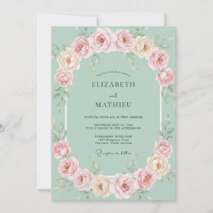 Minze-Pfirsich-Blumenhochzeit Einladung