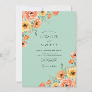 Minze-Pfirsich-Mohn-Hochzeit Einladung