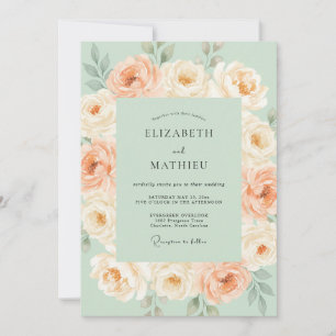 Minze Pfirsichblüten Romantische Hochzeit Einladung