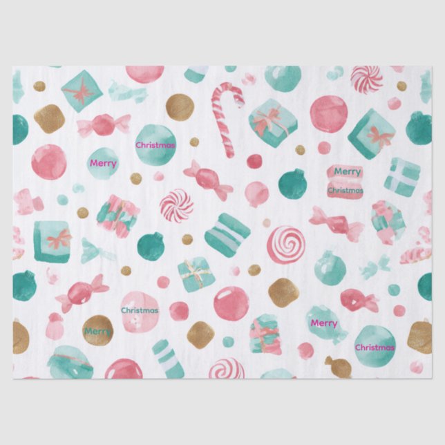 Minze & Pink CANDY Weihnachtszettel Seidenpapier (Vorderseite)