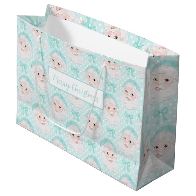 Minze Pink Hat Santa Mint Bows Polka Dot Große Geschenktüte (Vorderseite Schrägansicht)