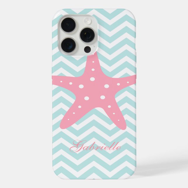Minze & Pink Zigzag Muster Starfish iPhone Hülle (Rückseite)