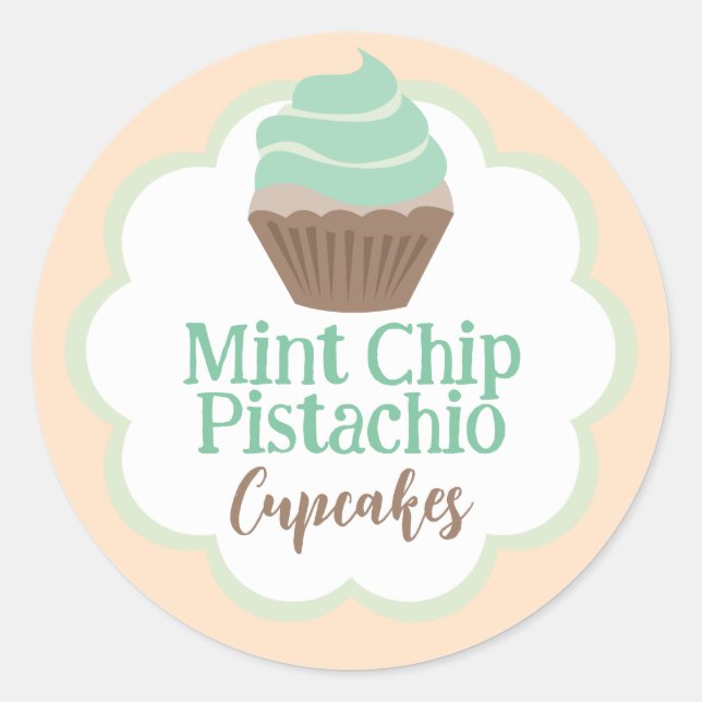 Minze Pistachio Cupcake Scallop Label Runder Aufkleber (Vorderseite)