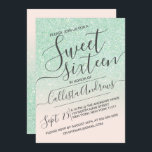 Minze rosa Imitate Funkelnd Glitzer Ombre Sweet 16 Einladung<br><div class="desc">Diese elegante, mädchenhafte und schicke 16 . Geburtstag-Geburtstagsfeier ist perfekt für das trendige und stilvolle junge Teenager-Mädchen. Es zeigt ein Imitat gedruckt minzgrün funkelnd Glitzer und rot Rose rosa ombre Farbverlauf mit einem benutzerdefinierten kursiven Skripttypografie-Setup. Es ist eine glamouröse, feminine, einfache und einzigartige Touch auf einem beliebten Trend, der die...</div>