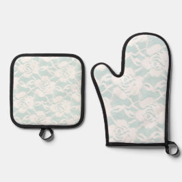 Minze Rose Ofenhandschuh & Topflappen-Set