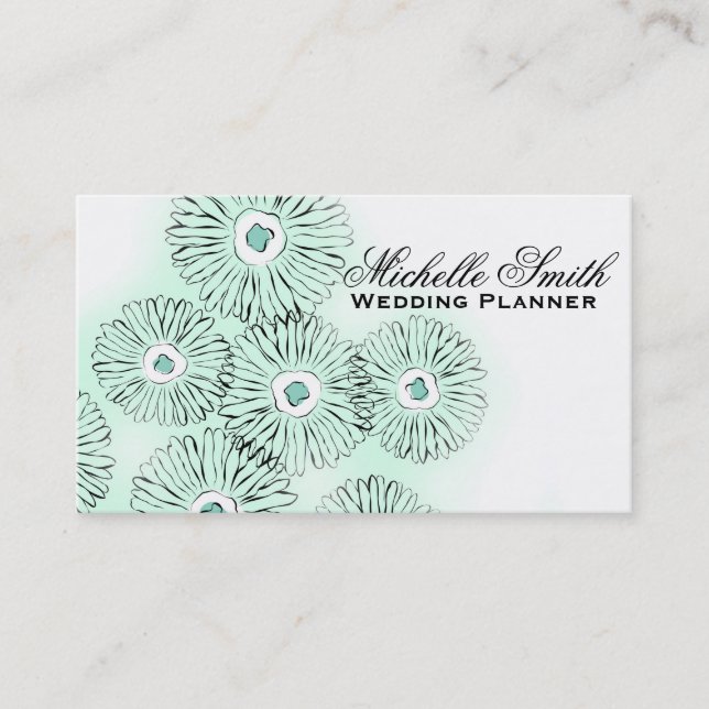 Minze Schwarz-weiße Blume Floristen Hochzeitsplane Visitenkarte (Vorderseite)