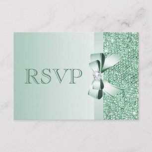 Minze Sequins, Bow & Diamond UAWG Wedding RSVP Karte