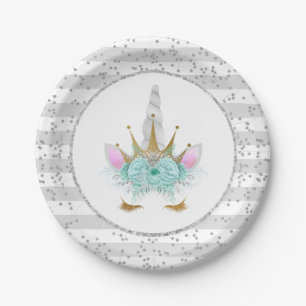Minze, Silber & Gold Einhorndruckerin Pappteller