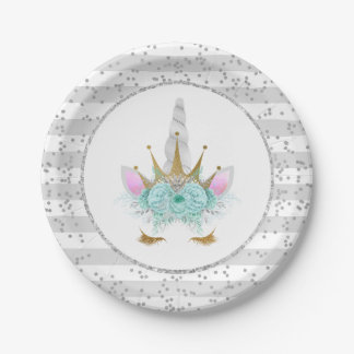 Minze, Silber & Gold Einhorndruckerin Pappteller