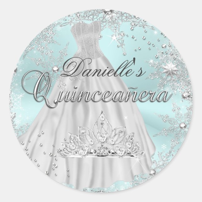 Minze Sparkle Snowflake Quinceanera Sticker (Vorderseite)