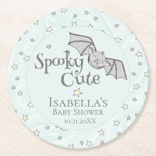 Minze Spooky Niedlich Baby Bat, Stars & Moons Runder Pappuntersetzer