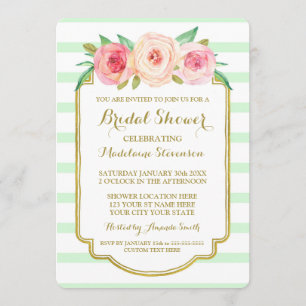 Minze Streifen Gold Rosa Brautparty Einladung