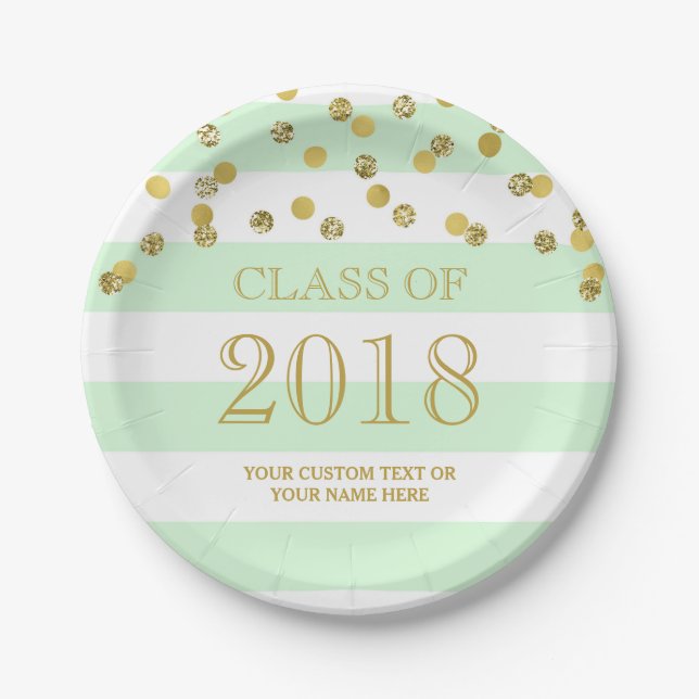 Minze Stripes Goldconfetti-Abschluss 2018 Pappteller (Vorderseite)