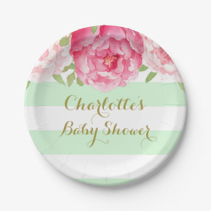 Minze Stripes rosa Aquarell-Babyparty-Platte Pappteller