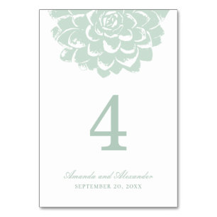 Minze Sukkulente. Moderne Kaktus-Hochzeit. Floral Tischnummer