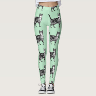 Minze Tabby Katze Schwarz-Weiß-Leggings Leggings