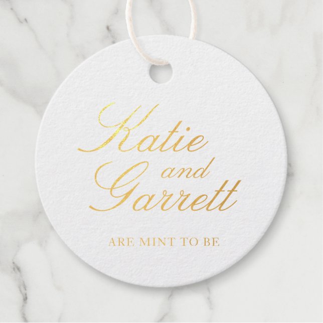 Minze, um eine elegante Goldfoil-Hochzeit zu sein Geschenkanhänger (Vorderseite)