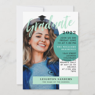 Minze und Aquamariner Retro Arch Foto Abschluss Einladung