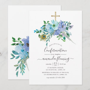 Minze und Blau Aquarell Boho Floral Konfirmation Einladung