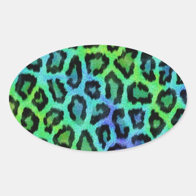 Minze und blaue Leopardendrucke Ovaler Aufkleber (Vorderseite)