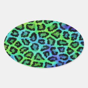 Minze und blaue Leopardendrucke Ovaler Aufkleber