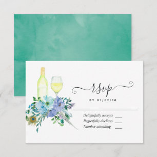 Minze und blaue Wasserfarben-Hochzeit RSVP Karte