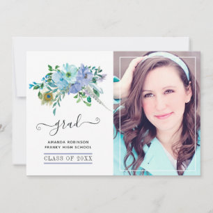 Minze und Blue Boho Floral Abschluss Foto Ankündigung