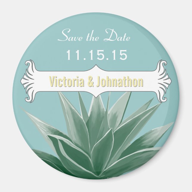 Minze und gelbe Sukkulente Hochzeit Magnet (Vorne)