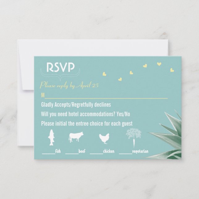 Minze und gelbe sukkulente Hochzeit RSVP (Vorderseite)