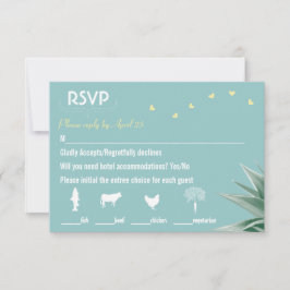 Minze und gelbe sukkulente Hochzeit RSVP Karte