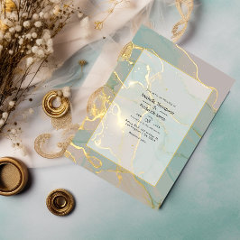 Minze und Gold Alkohol Tinte Marmor Hochzeit Einladung