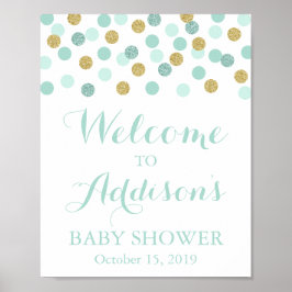 Minze und Gold Baby Dusche Begrüßungszeichen Plaka Poster