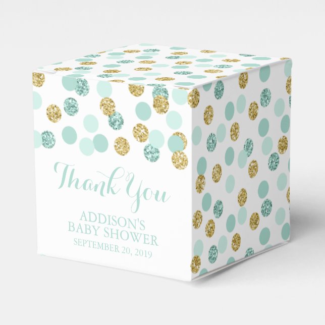 Minze und Gold Glitzer Baby Dusche Fevor Boxen Geschenkschachtel (Vorderseite)