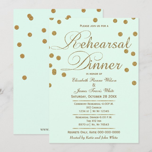 Minze und Gold Glitzer Probe Einladung (Vorne/Hinten)