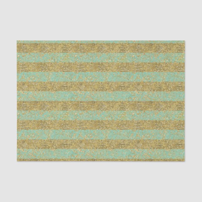 Minze und Gold Imitate Glitzer Streifen Seidenpapier (Vorderseite)