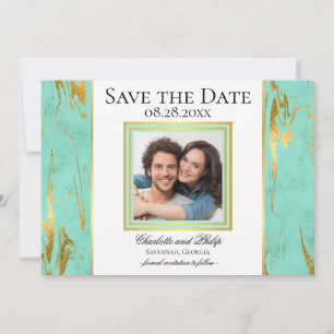 Minze und Gold-Marmor-Foto Save the Date