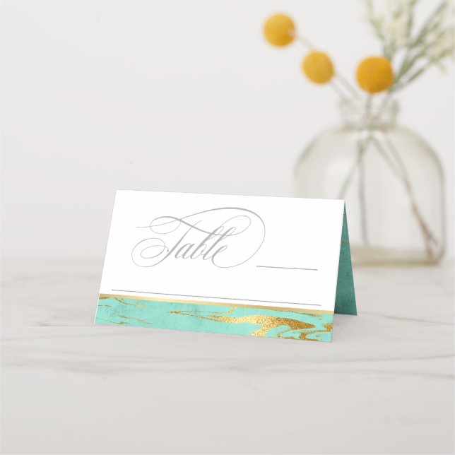 Minze und Gold-Marmor-Muster Hochzeit Platzkarte (Vorderseite)