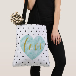 Minze- und Goldwasserfarbe "Liebe" Tasche