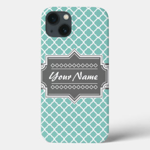 Minze und graumarokkanische Quatrefolie Personalis iPhone 13 Hülle