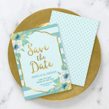 Minze und Imitate Gold Floral Save the Date Karte