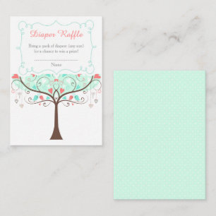 Minze und Korallen Blumen Baby Shower Windel Raffl Begleitkarte