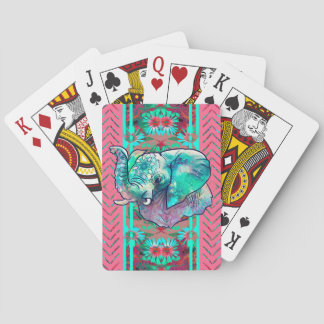 Minze und Korallenflorenstamm Boho Elefant Spielkarten