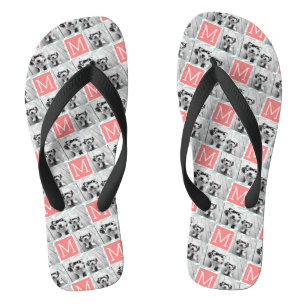 Minze und Korallenfoto-Collage Custom Monogram Flip Flops