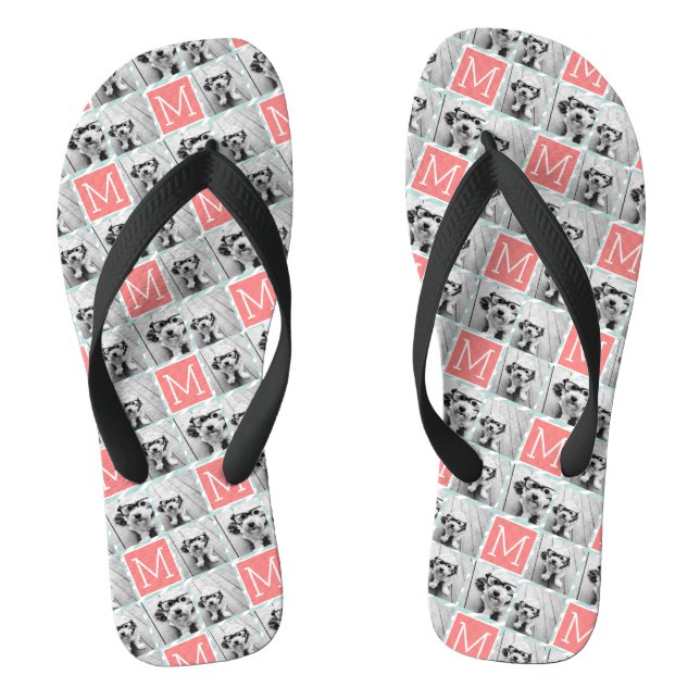 Minze und Korallenfoto-Collage Custom Monogram Flip Flops (Fußbett)
